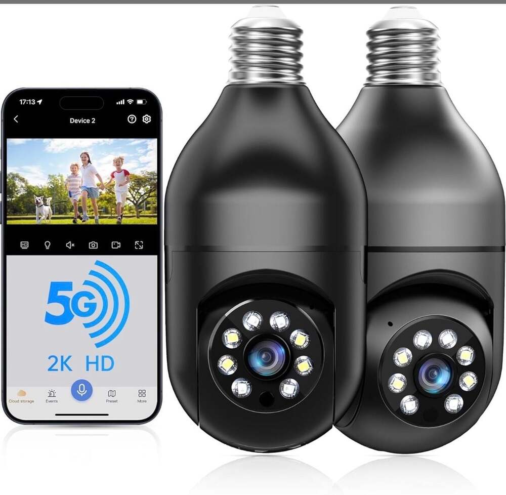 WESECUU Light Bulb Security Camera 2K WiFi 5G/2.4GHz Outdoor Cam PTZ Night Visio